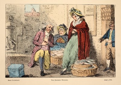 理髪店の結婚式、パブ。 1791年（手描きの彫刻） 作： Isaac Robert Cruikshank